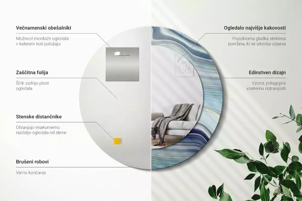 Espelho redondo decorativo Mármore azul