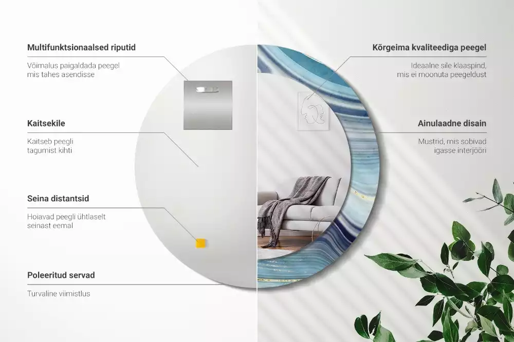 Espelho redondo decorativo Mármore azul