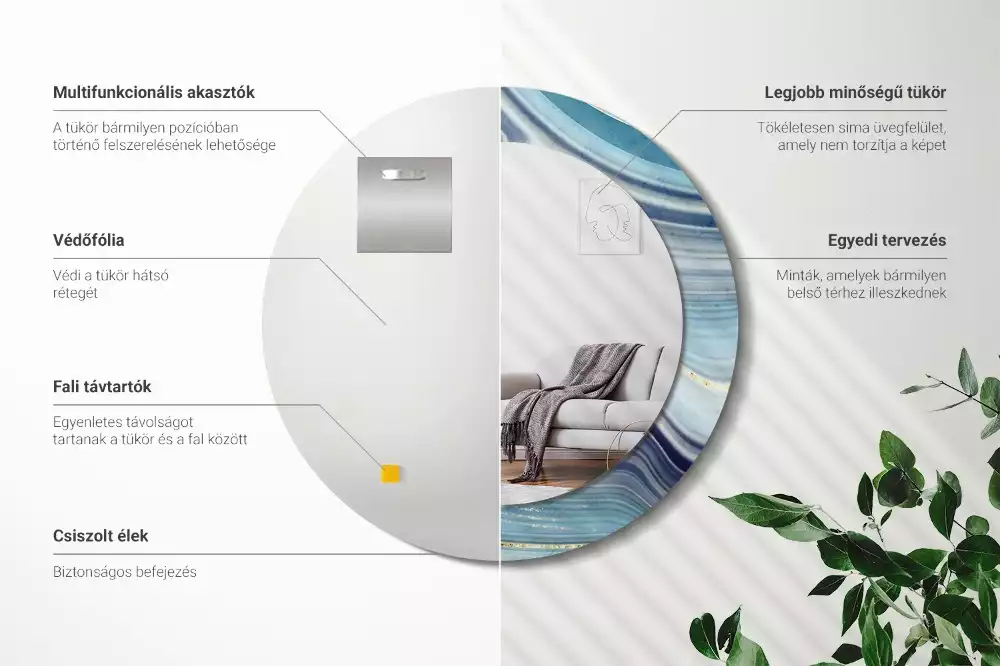 Espelho redondo decorativo Mármore azul