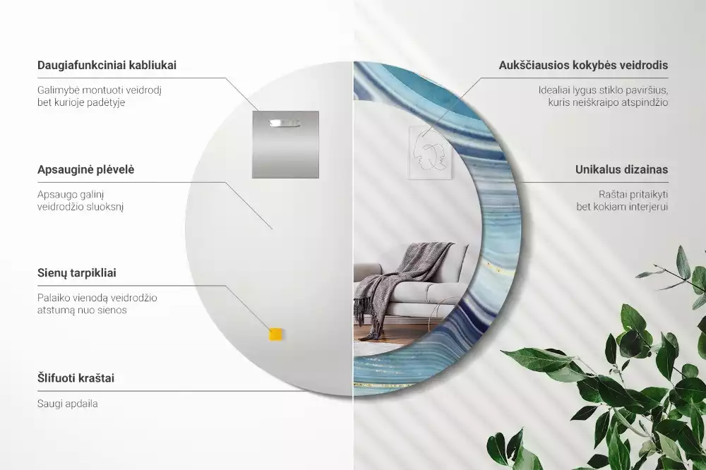 Espelho redondo decorativo Mármore azul