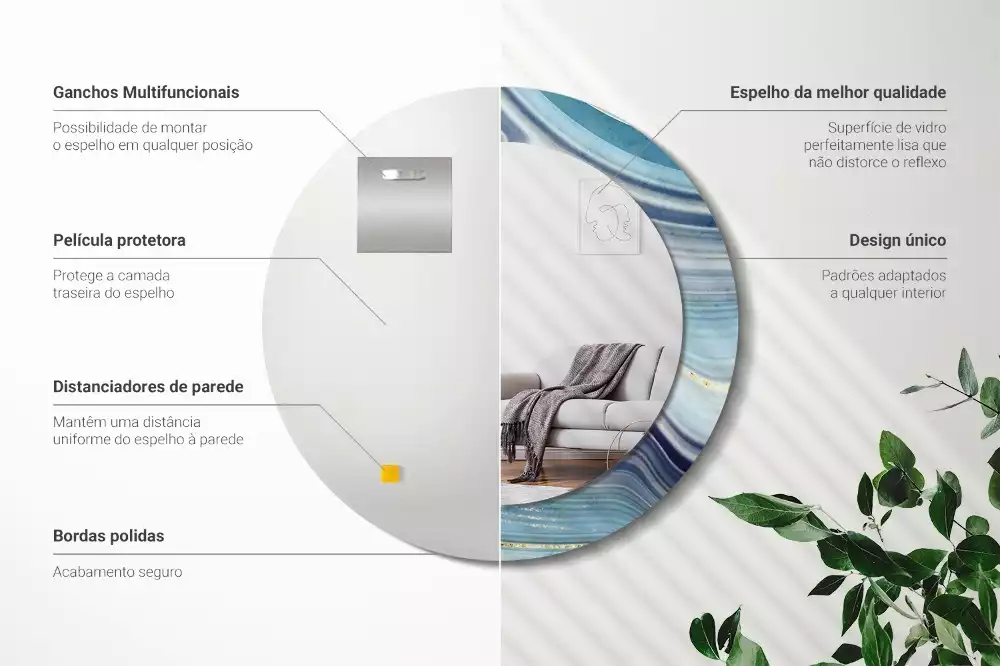 Espelho redondo decorativo Mármore azul