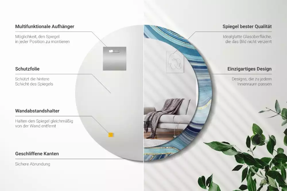 Espelho redondo decorativo Mármore azul