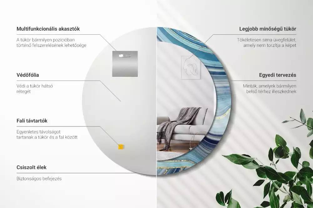 Espelho redondo decorativo Mármore azul