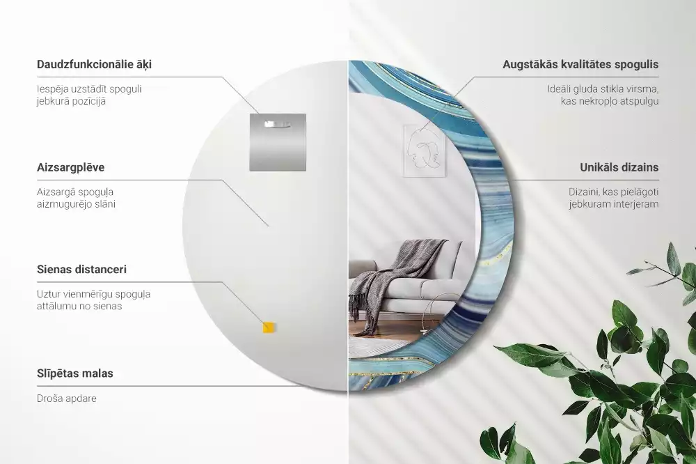 Espelho redondo decorativo Mármore azul