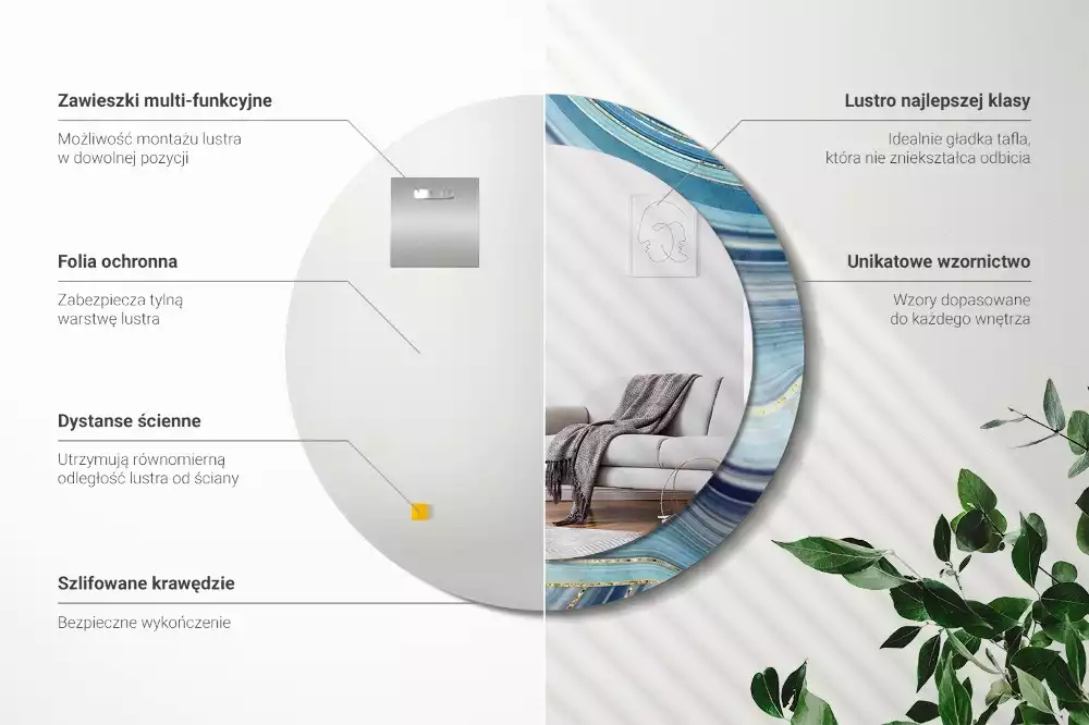 Espelho redondo decorativo Mármore azul