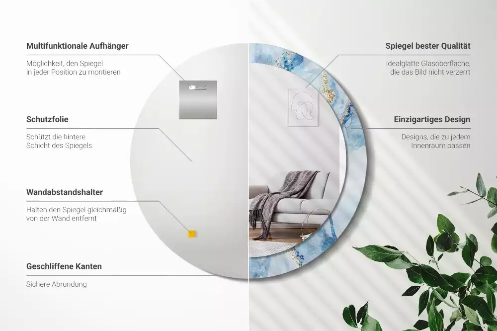 Espelho decorativo redondo Mármore azul