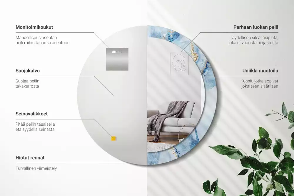 Espelho decorativo redondo Mármore azul