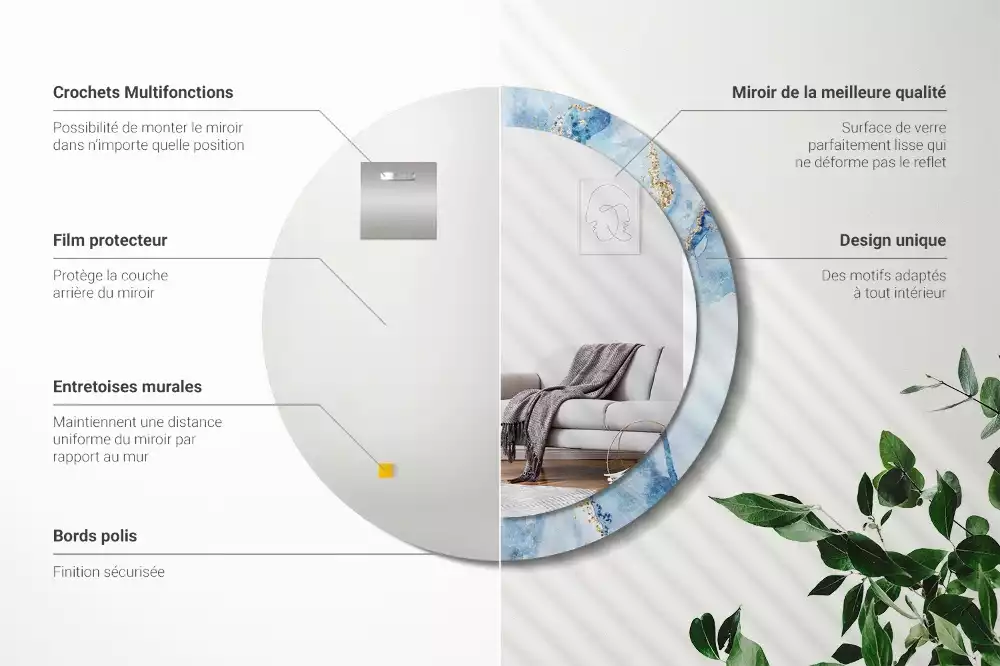 Espelho decorativo redondo Mármore azul