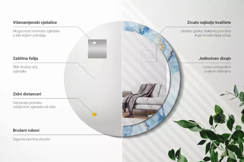 Espelho decorativo redondo Mármore azul