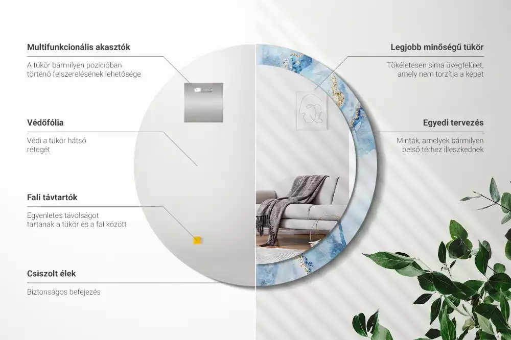 Espelho decorativo redondo Mármore azul