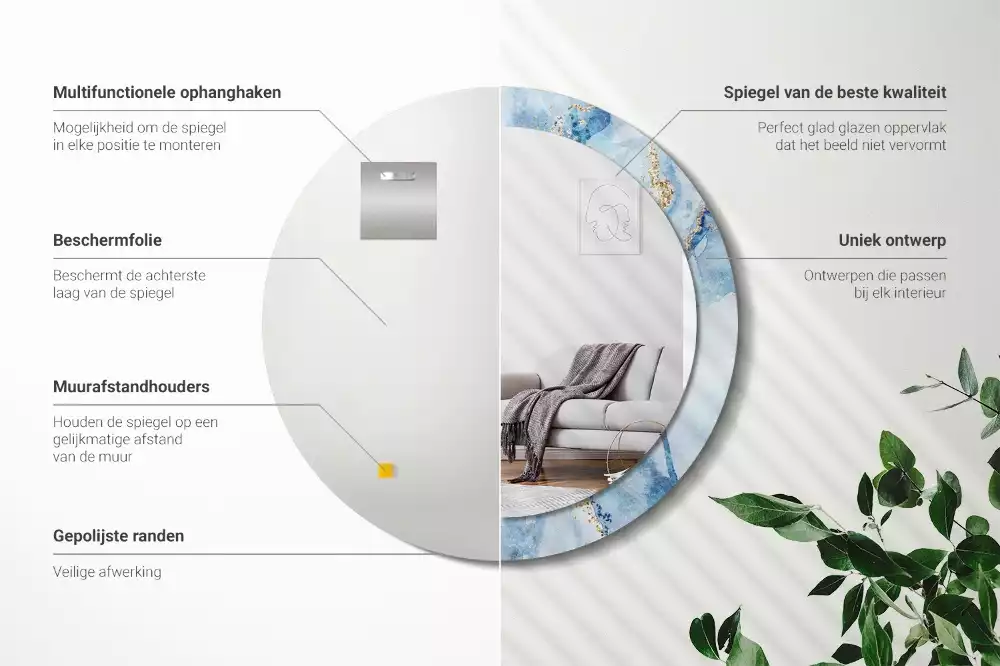 Espelho decorativo redondo Mármore azul