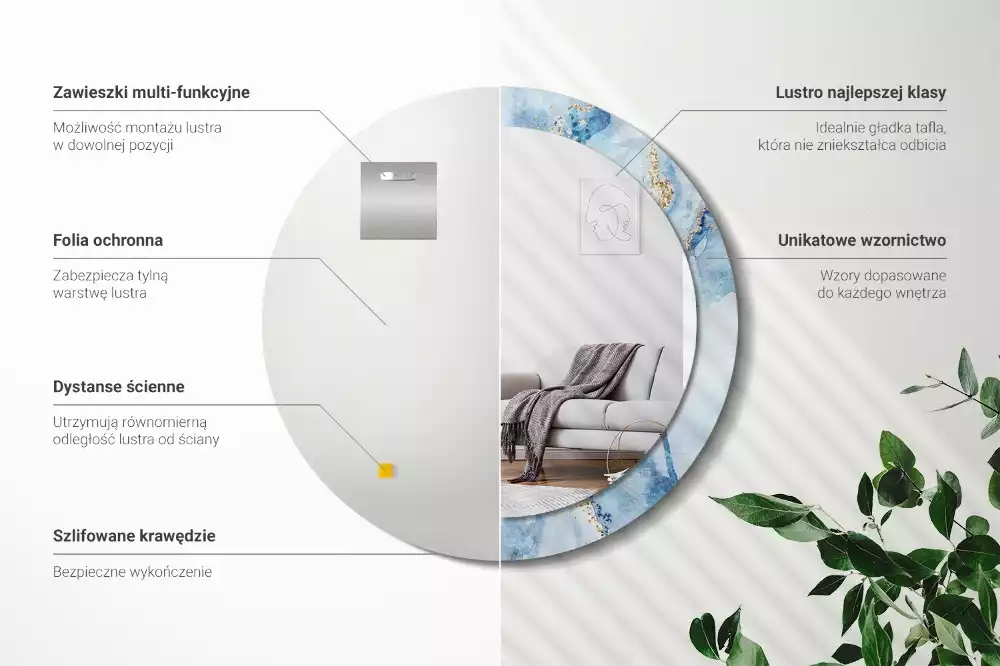 Espelho decorativo redondo Mármore azul