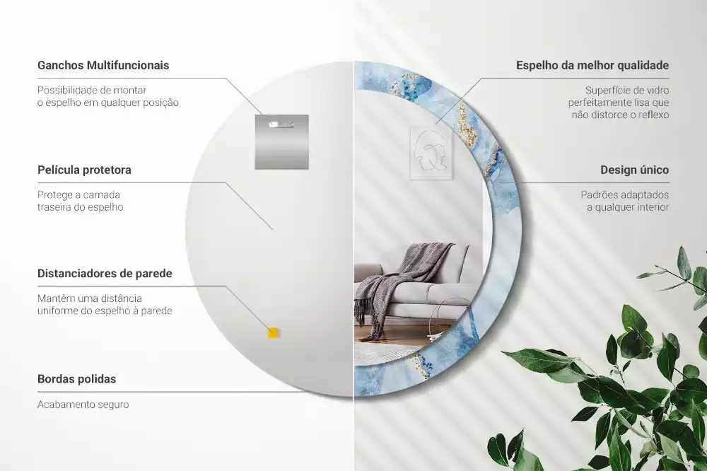 Espelho decorativo redondo Mármore azul