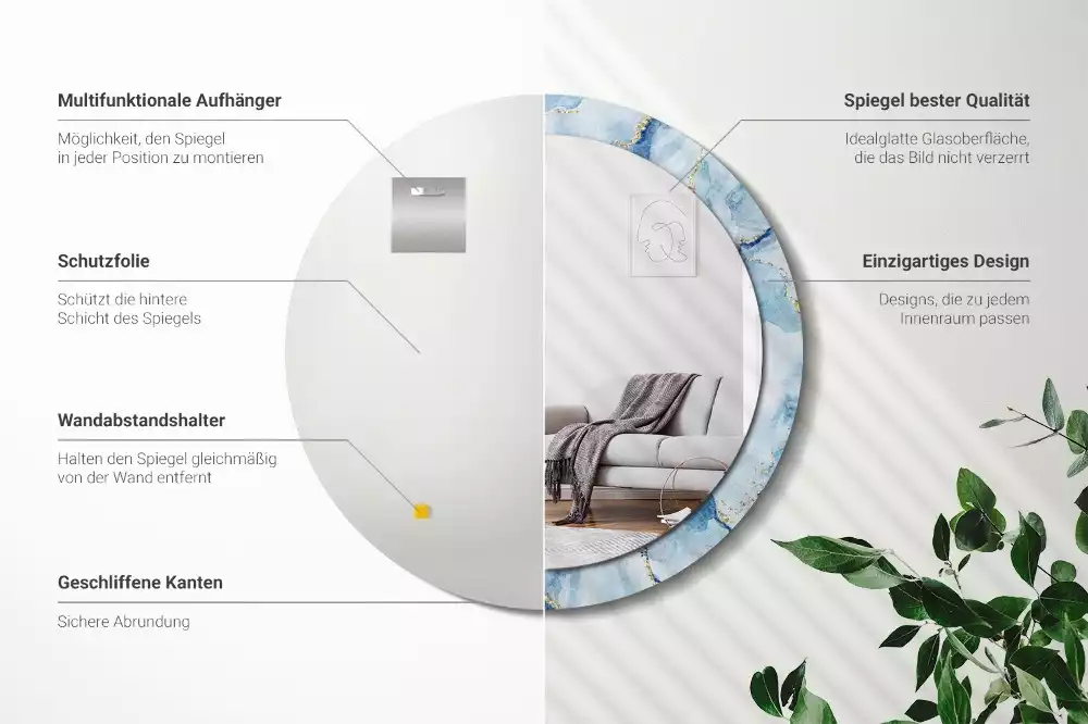 Espelho decorativo redondo Mármore azul