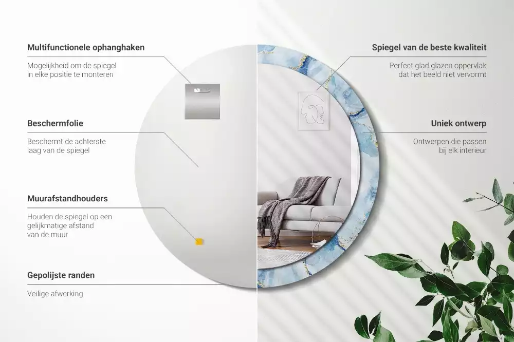 Espelho decorativo redondo Mármore azul