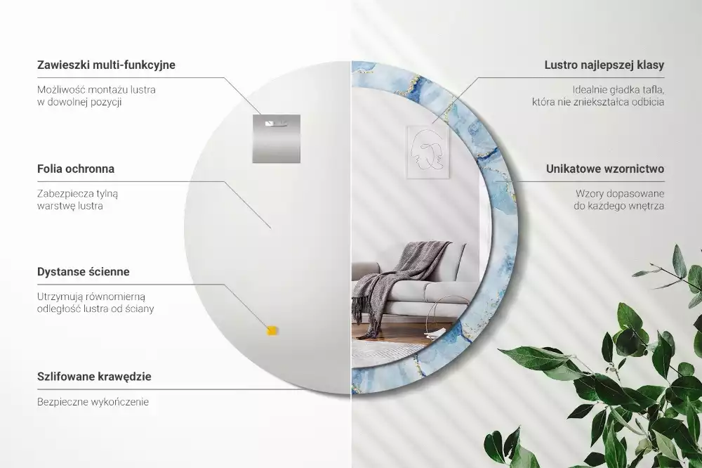 Espelho decorativo redondo Mármore azul