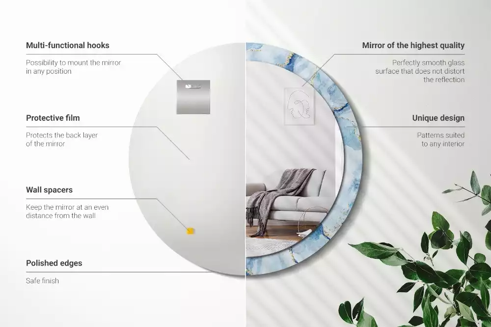 Espelho decorativo redondo Mármore azul