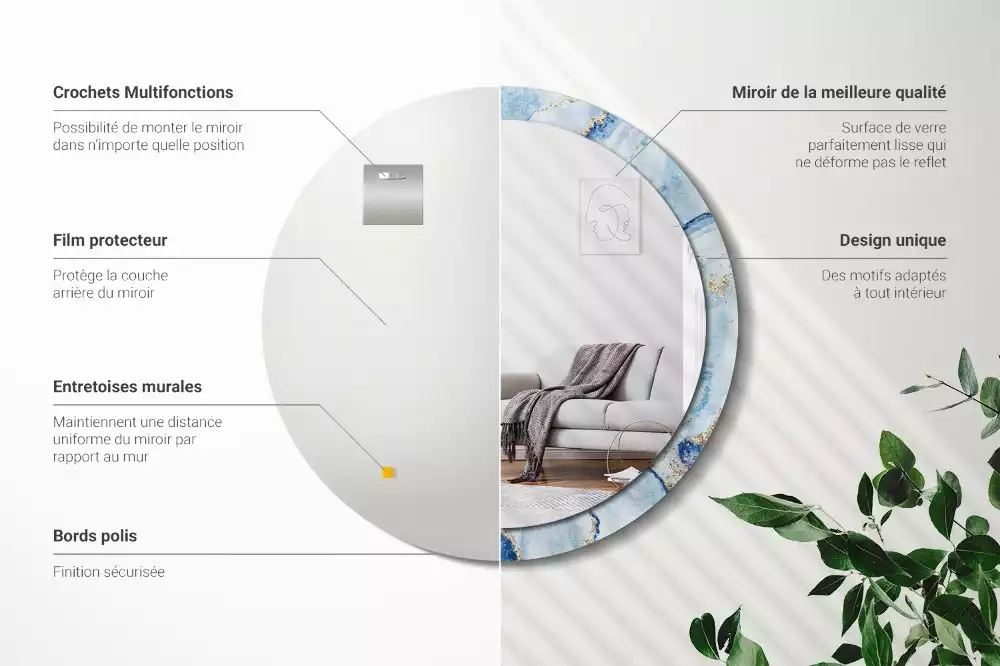 Espelho decorativo redondo Mármore azul