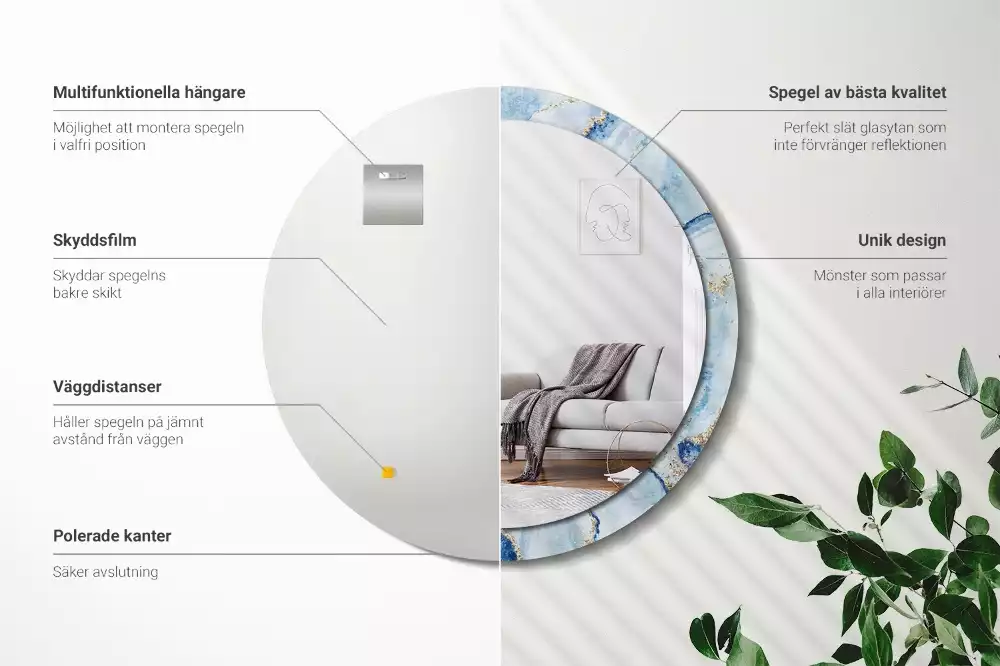 Espelho decorativo redondo Mármore azul