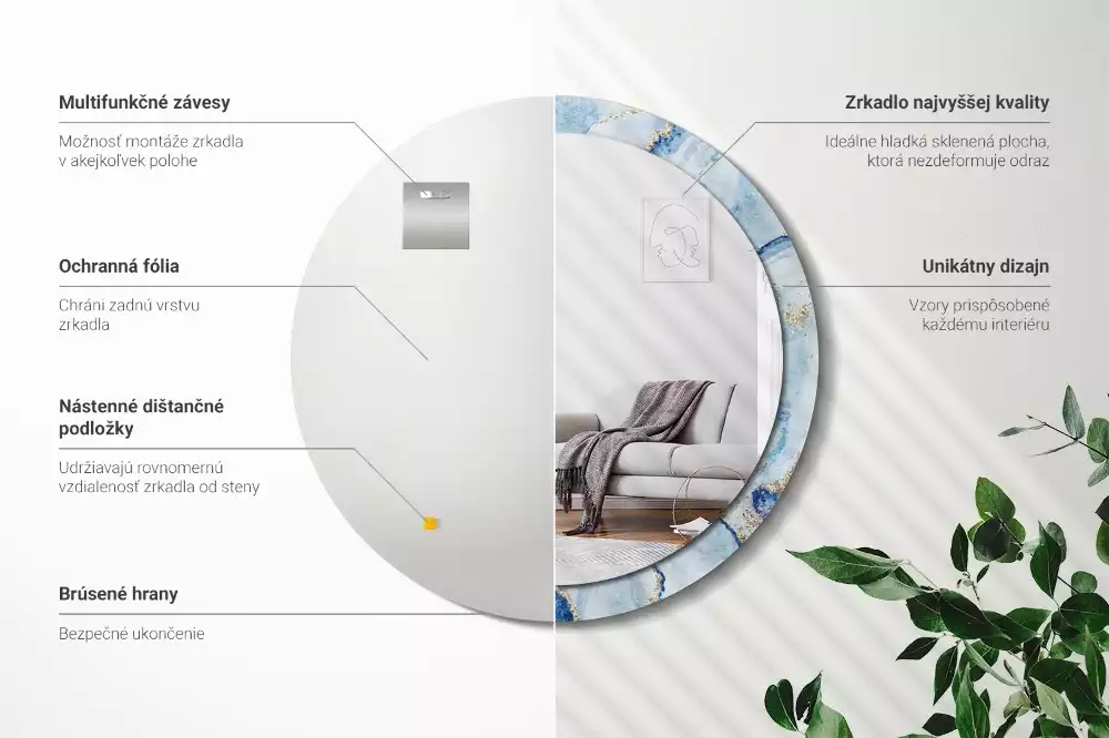 Espelho decorativo redondo Mármore azul