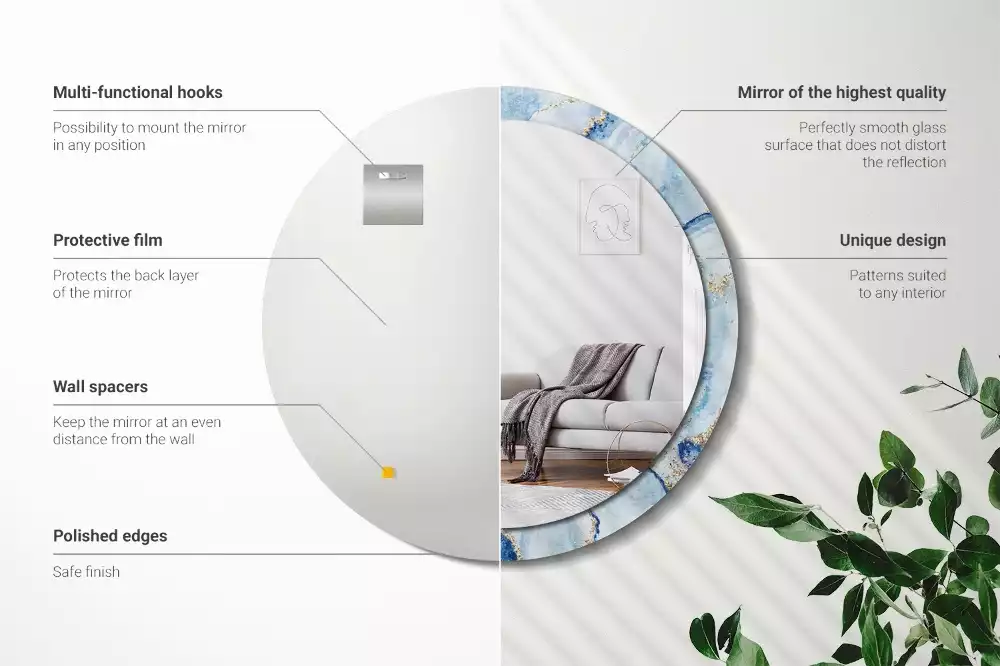 Espelho decorativo redondo Mármore azul