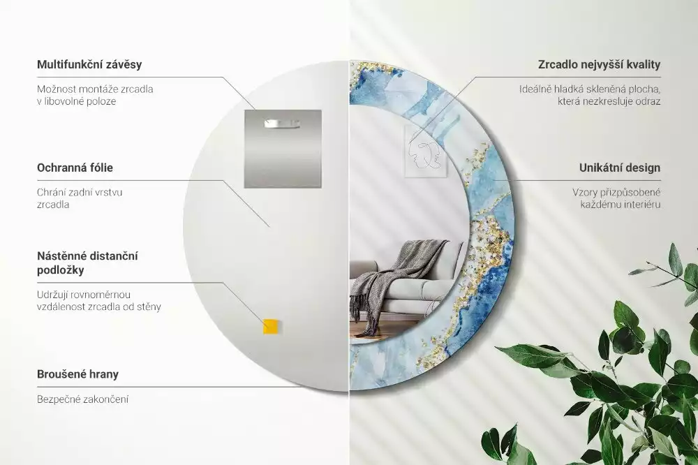 Espelho decorativo redondo Mármore azul