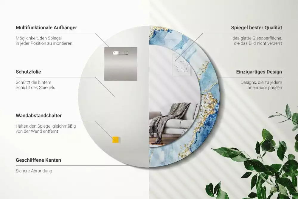 Espelho decorativo redondo Mármore azul