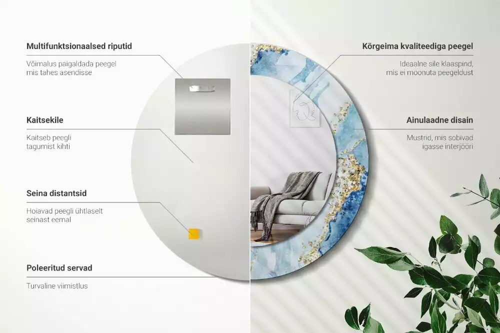 Espelho decorativo redondo Mármore azul