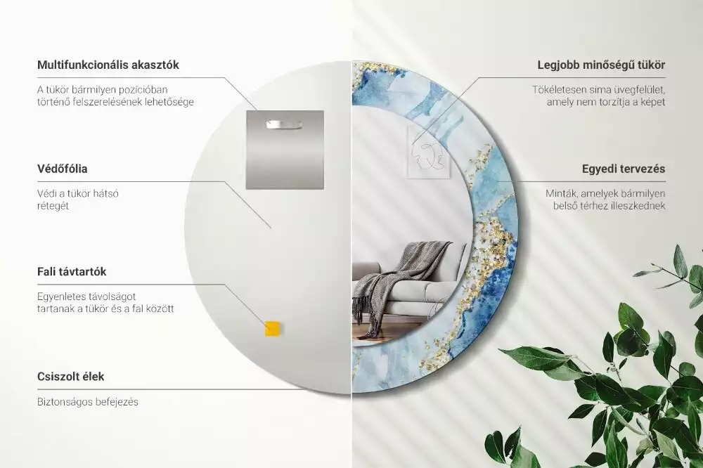 Espelho decorativo redondo Mármore azul