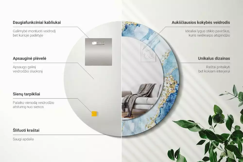 Espelho decorativo redondo Mármore azul