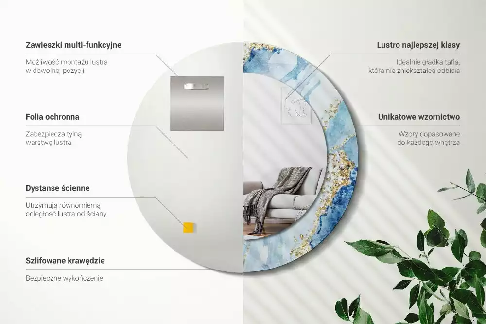 Espelho decorativo redondo Mármore azul