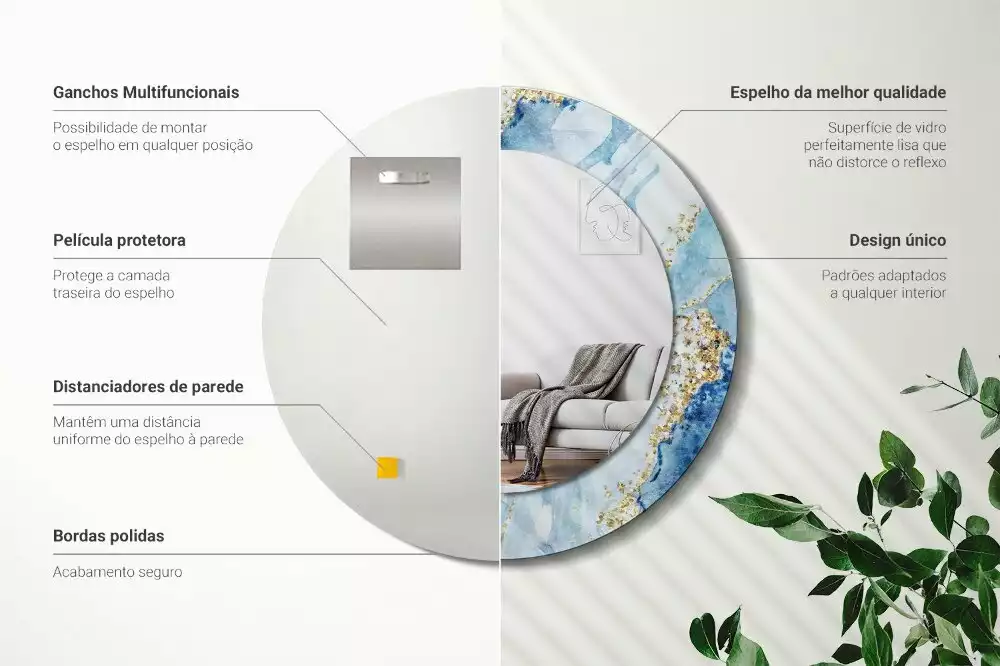 Espelho decorativo redondo Mármore azul