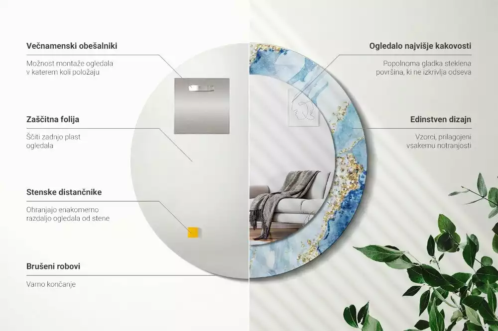 Espelho decorativo redondo Mármore azul