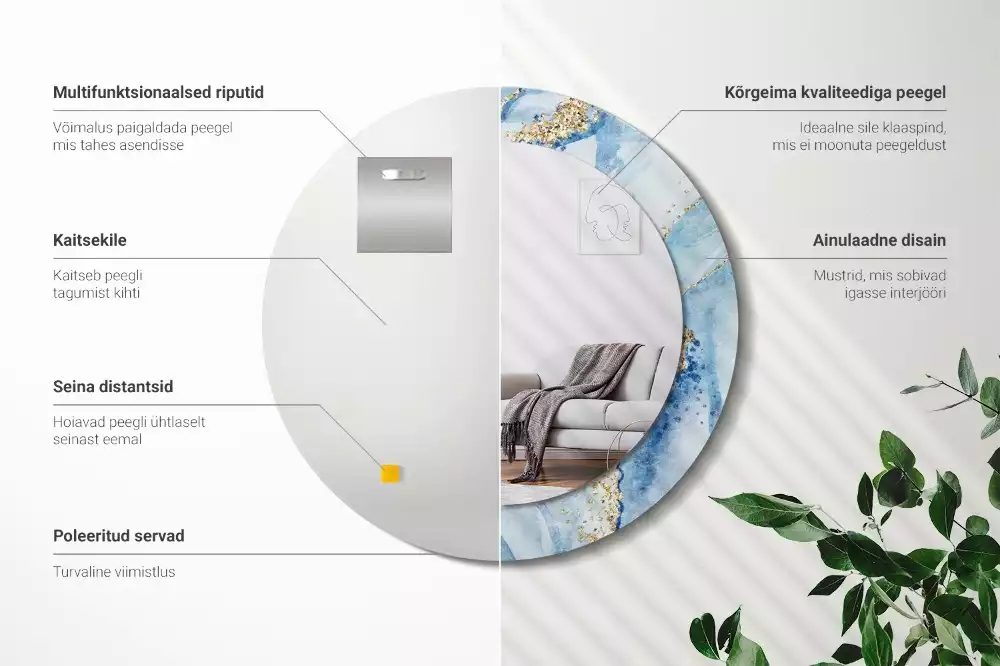 Espelho decorativo redondo Mármore azul