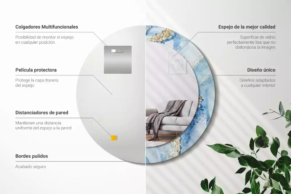 Espelho decorativo redondo Mármore azul