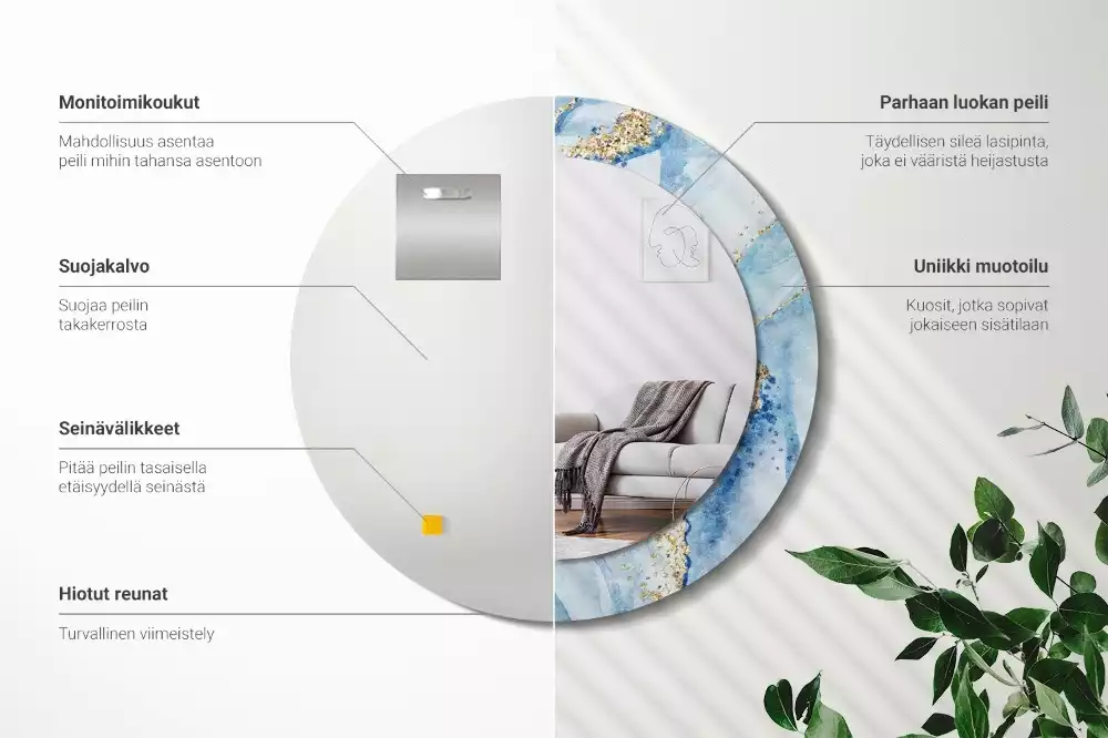 Espelho decorativo redondo Mármore azul