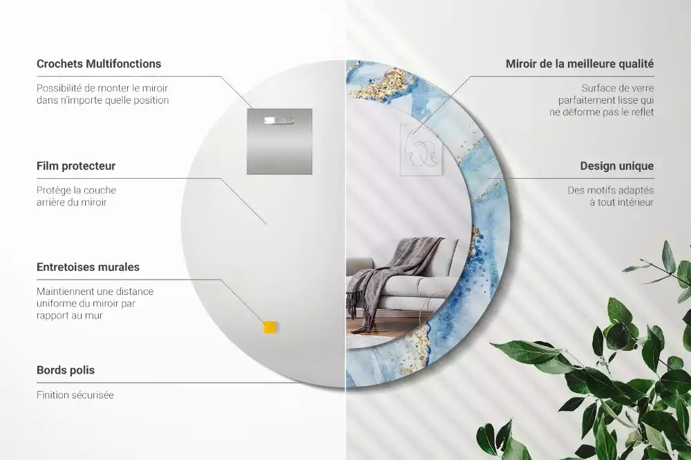 Espelho decorativo redondo Mármore azul