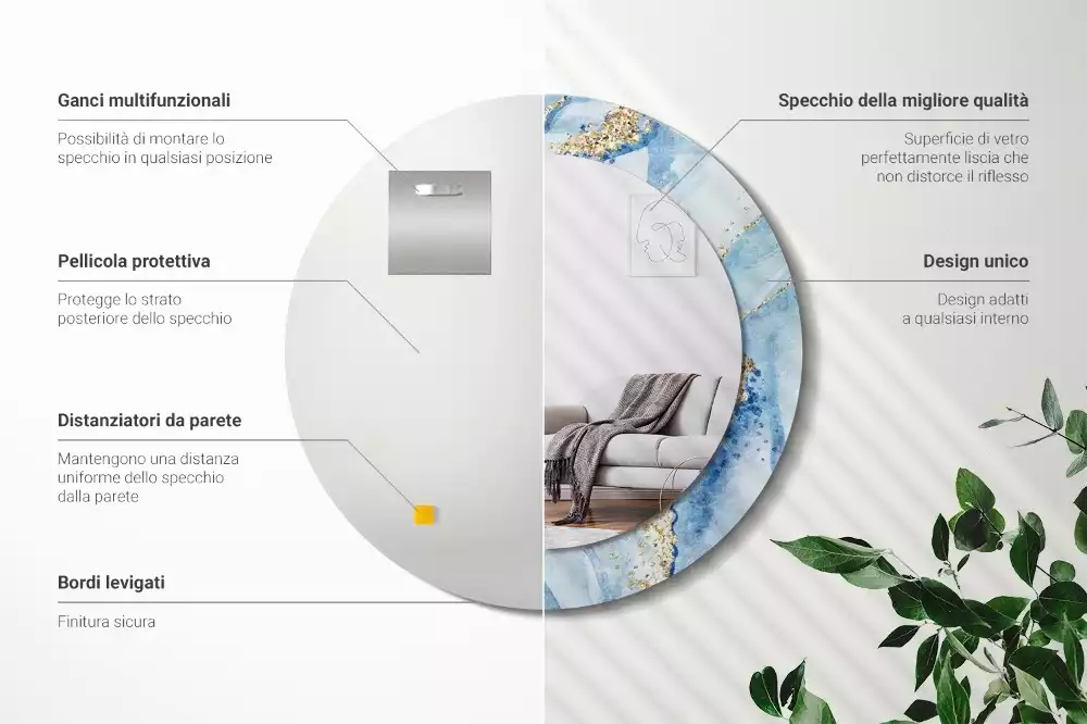 Espelho decorativo redondo Mármore azul