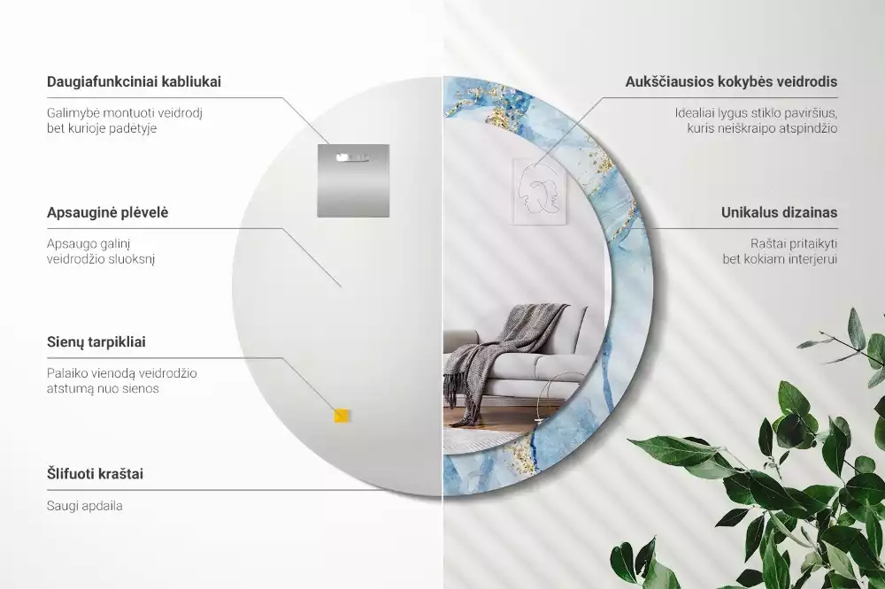 Espelho decorativo redondo Mármore azul