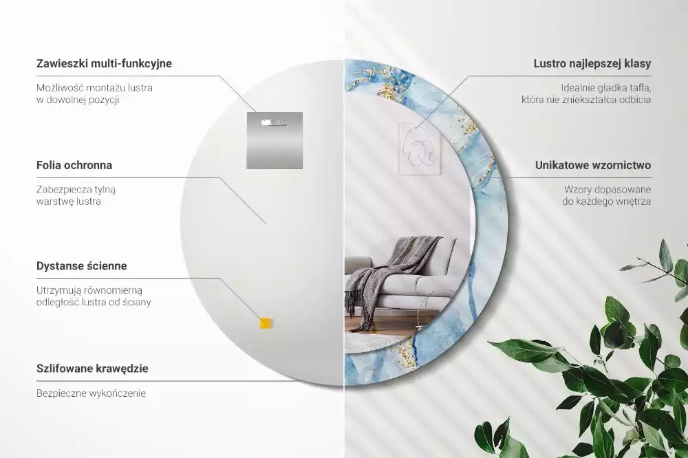 Espelho decorativo redondo Mármore azul