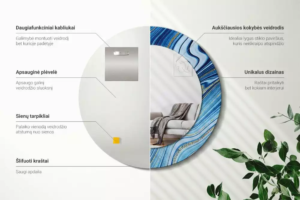 Espelho redondo decorativo Rio de Mármore