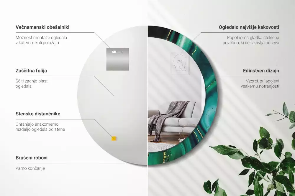 Espelho decorativo Redondo Mármore esmeralda