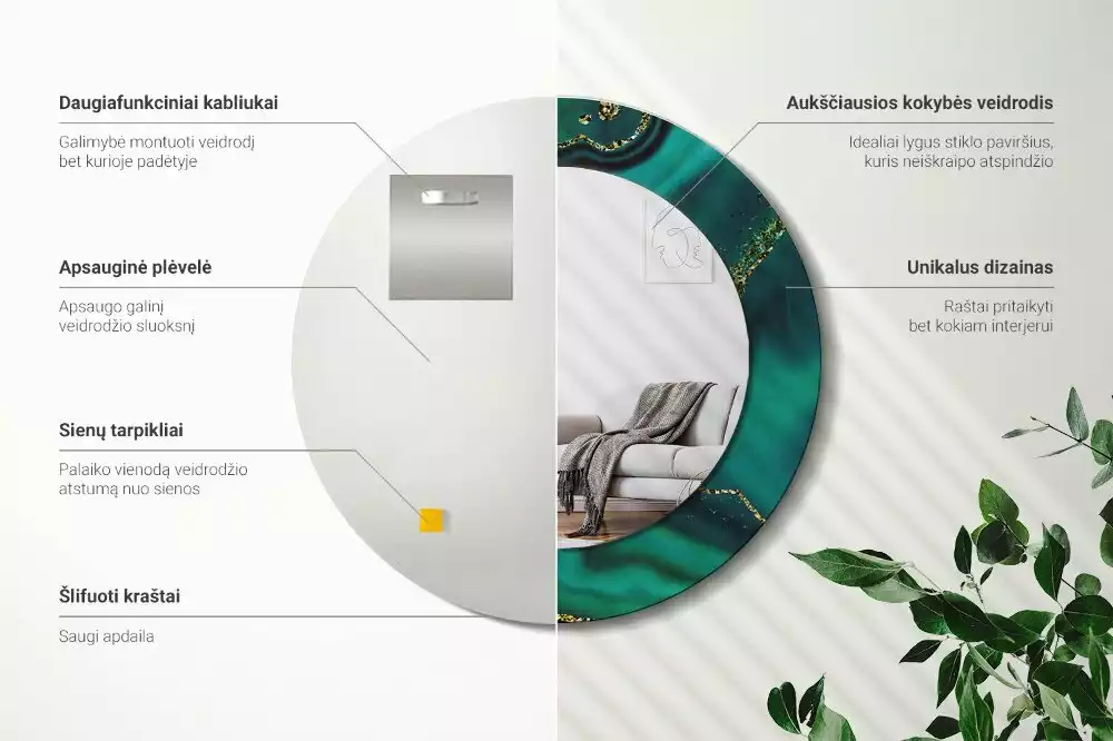 Espelho decorativo Redondo Mármore esmeralda