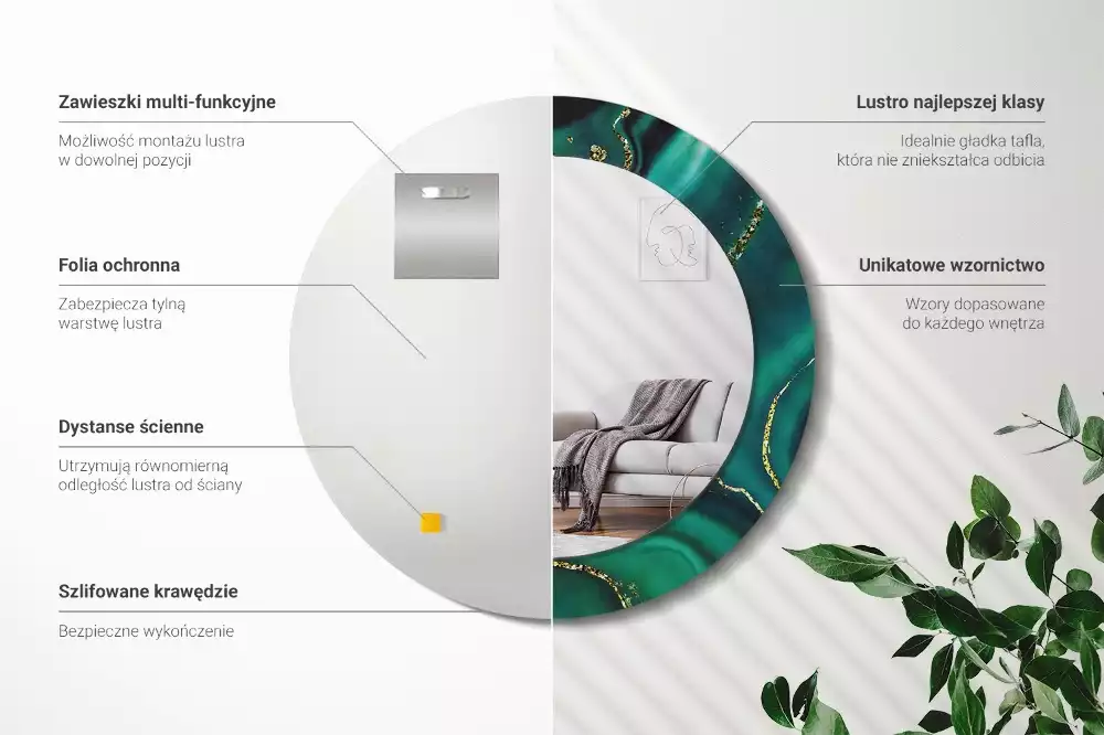 Espelho decorativo Redondo Mármore esmeralda