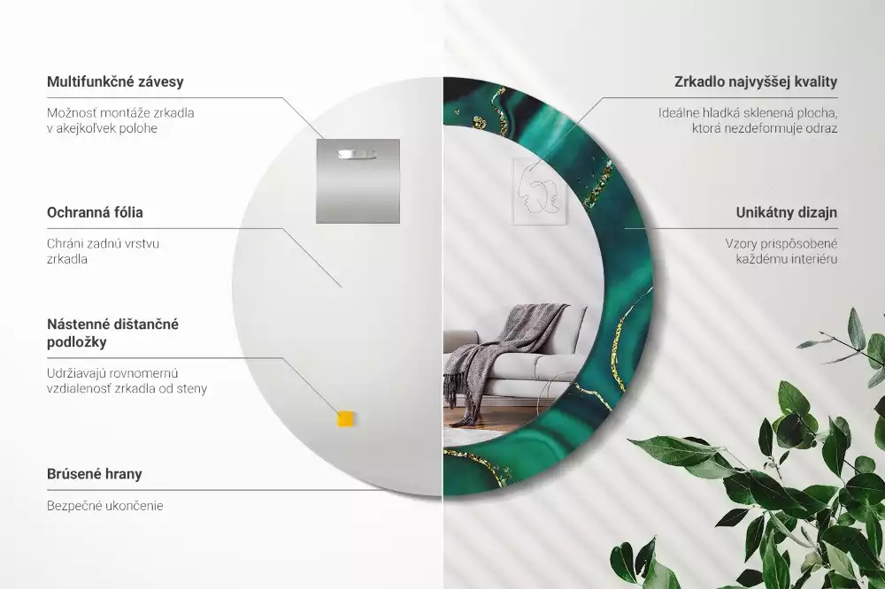 Espelho decorativo Redondo Mármore esmeralda