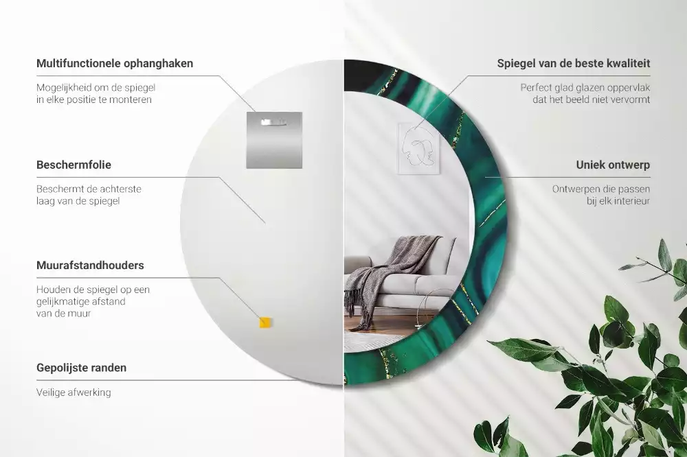 Espelho decorativo Redondo Mármore esmeralda