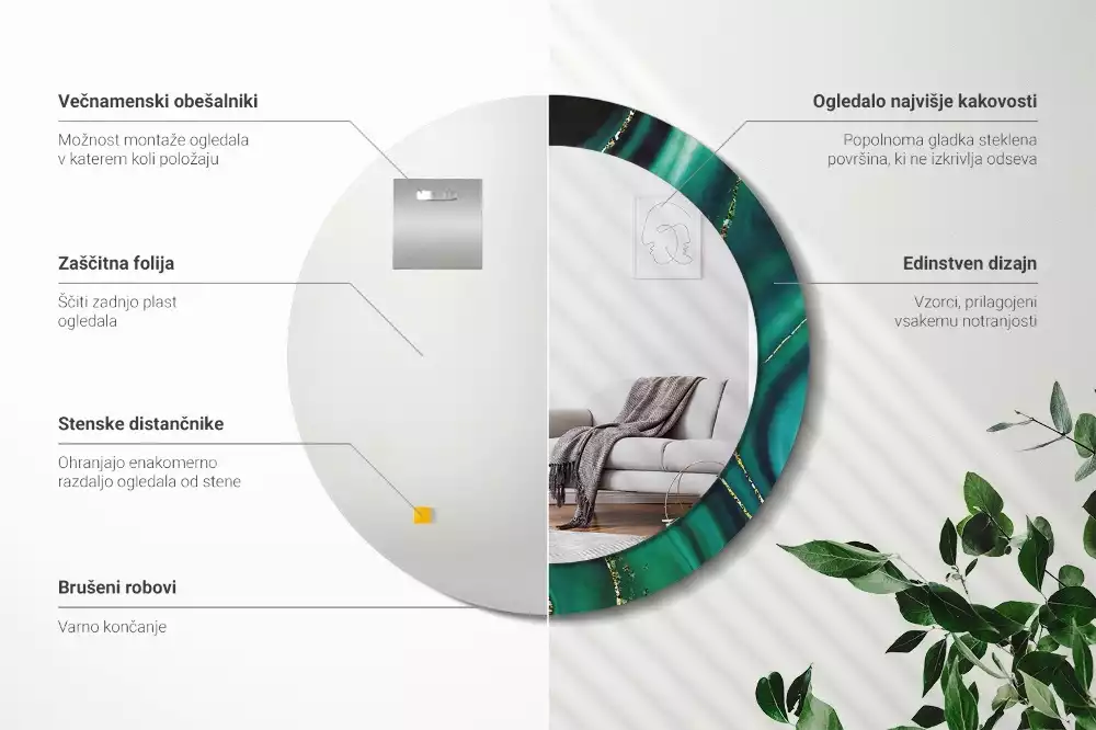 Espelho decorativo Redondo Mármore esmeralda