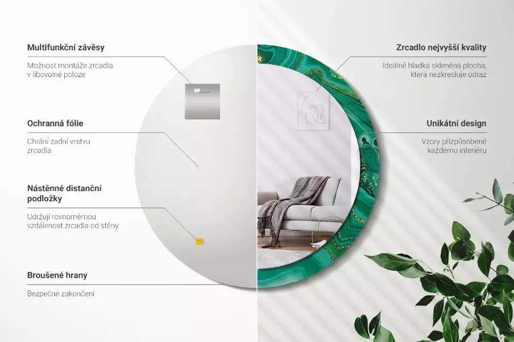 Espelho decorativo redondo Mármore ágata