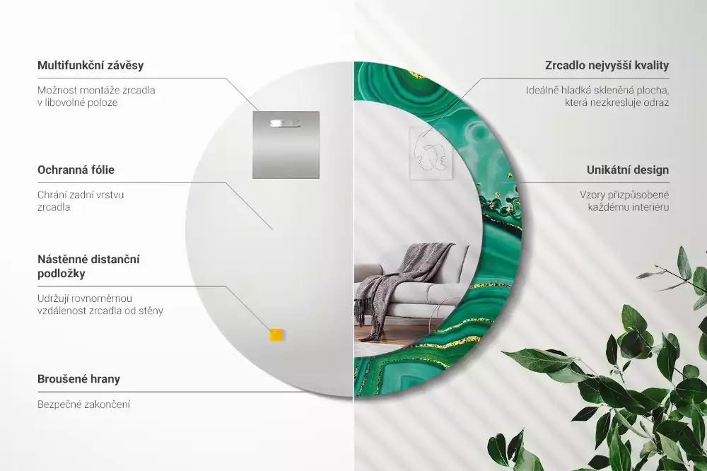 Espelho decorativo redondo Mármore ágata