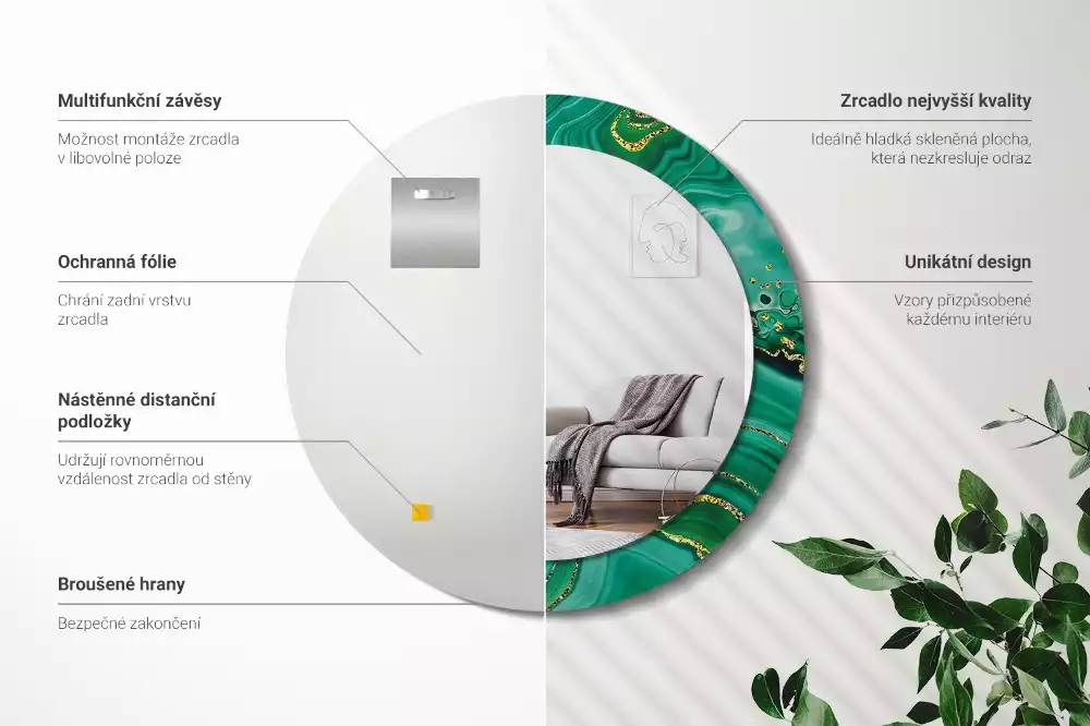 Espelho decorativo redondo Mármore ágata